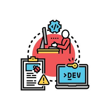 programador analizando código en computadora vector