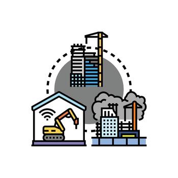 Future construction area development process visualization vector