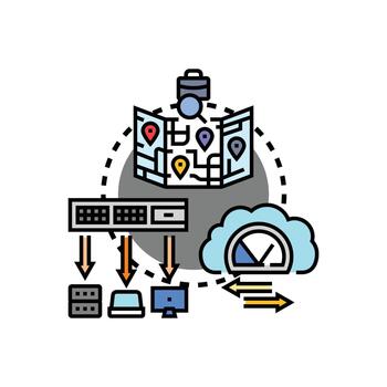 Network distribution mapping data flow and cloud computing vector