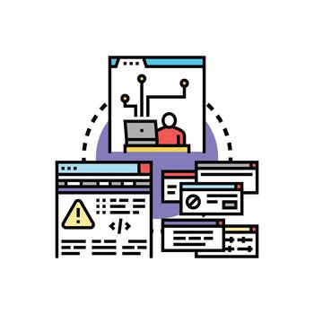 desarrollando software código y confirmando sitio web ediciones vector