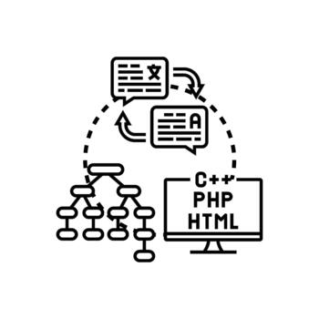 Language translation and programming code development concept vector