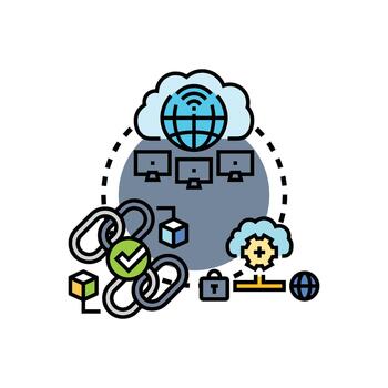 creando un sistema interoperabilidad red con nube informática vector