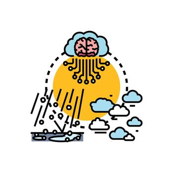 cúmulo nube informática cerebro lloviendo datos concepto vector