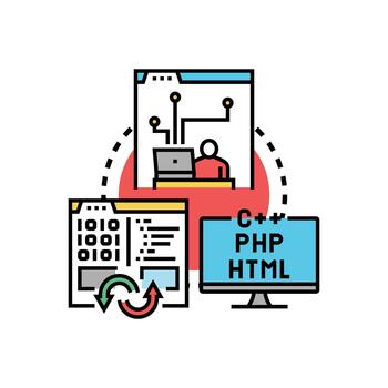 Software development update installing program language modules vector