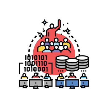 Descompostura en trabajo en equipo concepto con datos Procesando vector
