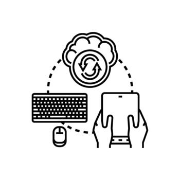 Cloud computing connecting handheld device and computer vector