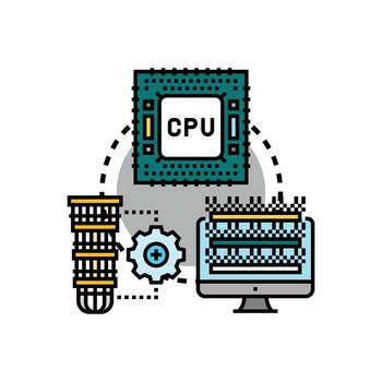 Computer hardware system processing and data management concept vector