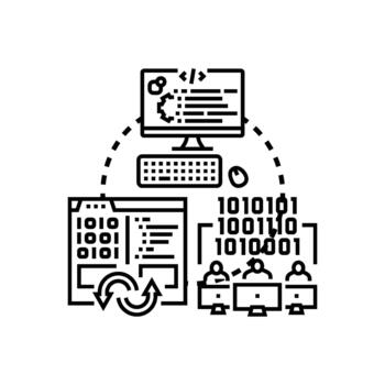 programación idioma, software desarrollo, codificación proceso, compilando código vector
