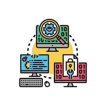 Source code development, analysis, and security concept vector