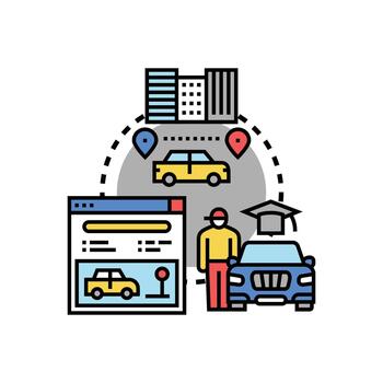 Driving school learning road rules tutorial concept vector