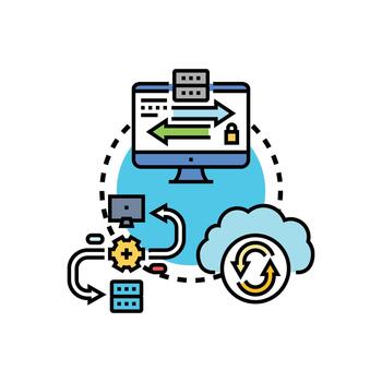 Interconnected machines exchanging data with cloud security vector