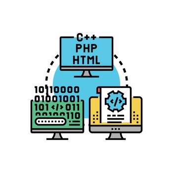 Programmers coding developing software applications and systems vector