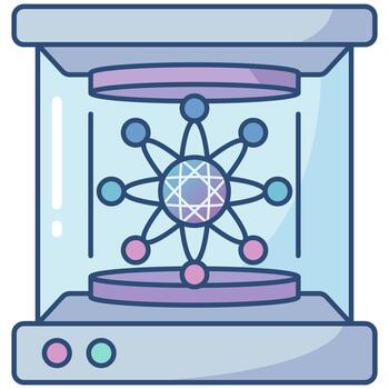 Quantum computing processor core flat outline icon. vector