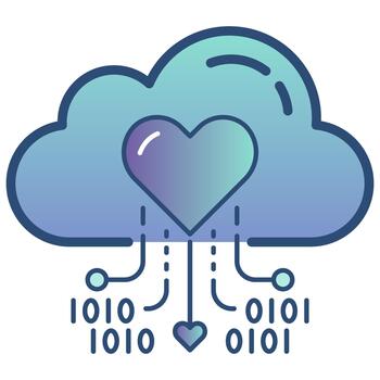 Digital cloud data computing heart with binary code flat icon. vector