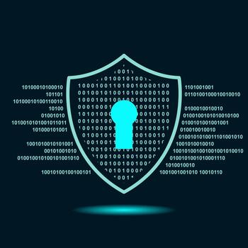 ciber seguridad proteger con ojo de cerradura y binario código datos antecedentes. vector