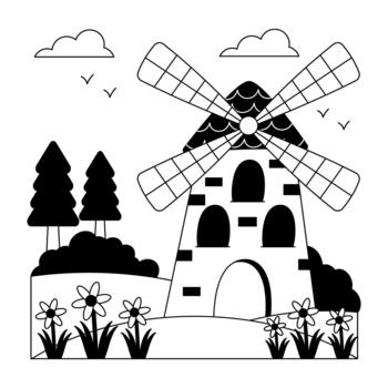 Windmill solid illustration, editable vector