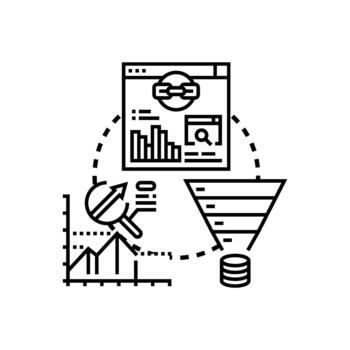 Cloud analytics dashboard visualizing data processing and multipack funnel vector