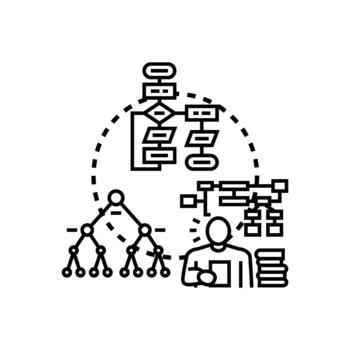 Person developing algorithm designs minimal with smart thinking process vector