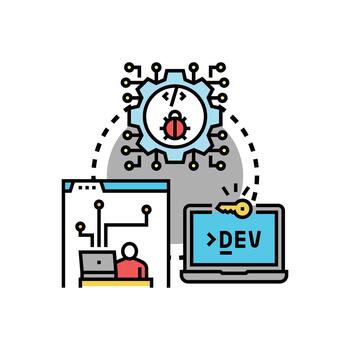 software desarrollador simplificado depuración validando código errores vector