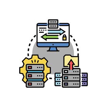 Server database interaction and data designs processing concept vector