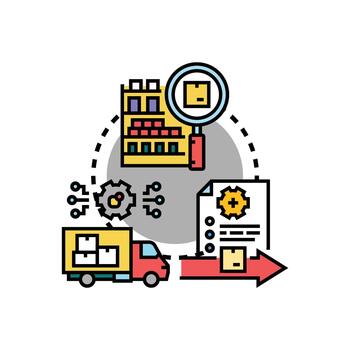 Stack based inventory flow management process concept modern. vector