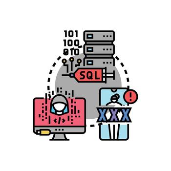 Cyberattack using malware data extortion set concept vector