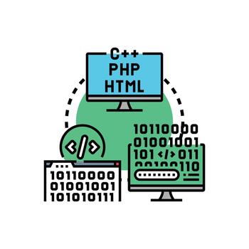 software desarrollo idiomas programación codificación estilos concepto vector