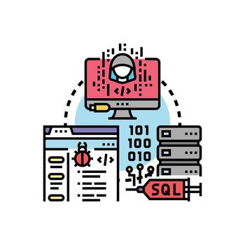 Malicious code attachment styles hacking computer data security vector