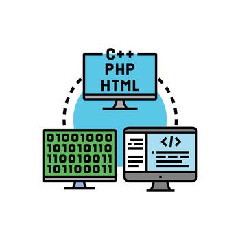 programación idioma emblemas creando codificación desarrollo sistema moderno vector