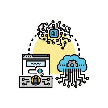 artificial inteligencia. Procesando datos y nube informática vector
