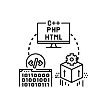 desarrollador creando software con programación variaciones estilizado idiomas concepto vector