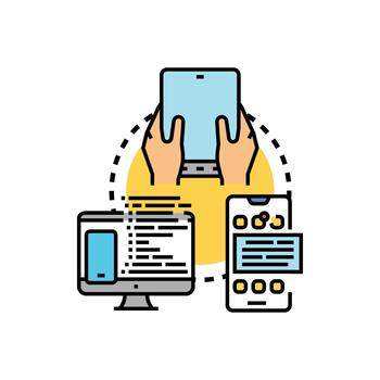 móvil dispositivo Listo interfaz desarrollando concepto vector