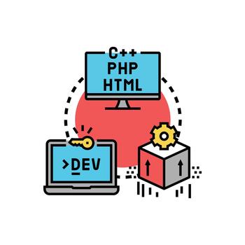 software desarrollo. proceso y programación idioma concepto vector