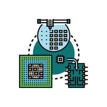 computadora procesador chip desarrollo fabricación estilos montaje proceso vector