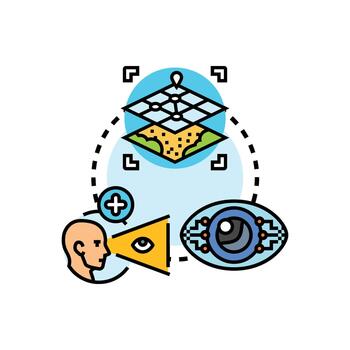 stylized Human mind processing sight based interpretation data concept vector