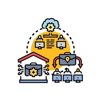 remoto colaboración gerente proyecto utilizando conjunto nube informática tecnología vector