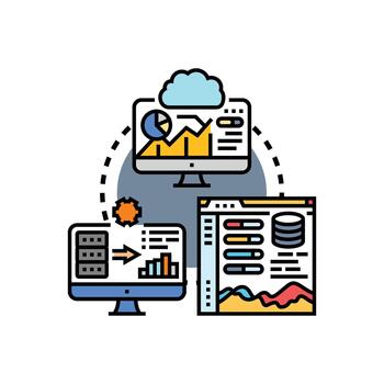 nube informática software serie tablero analítica y datos visualización vector