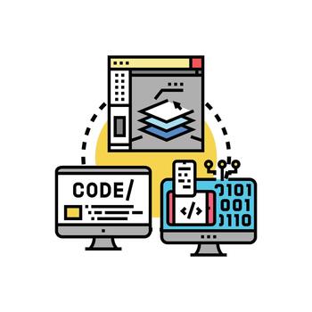 Generating programming code from. visual pack diagrams concept vector
