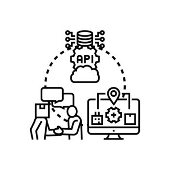 Client services variations interface layer connecting data via api vector