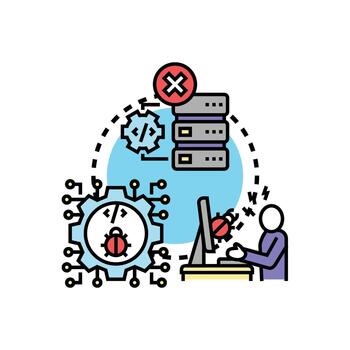 Debugging system error, software developing multipack and fixing process vector