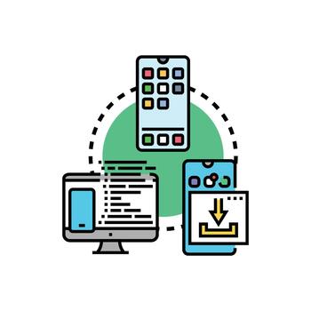 móvil aplicación despliegue proceso conjunto de estilos software desarrollo vector