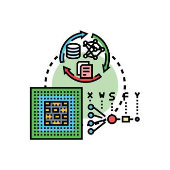 Artificial intelligence processing data instruction concept simplified vector