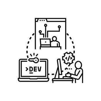Software developer coding engineering set and creating applications vector
