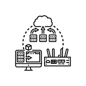 Data center network pack processing cloud computing infrastructure operations vector