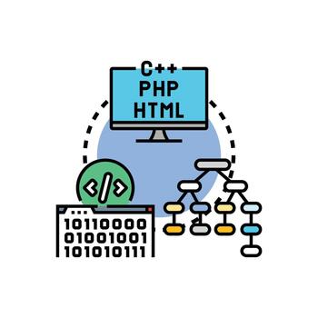 programación. idioma desarrollando código creando software concepto vector