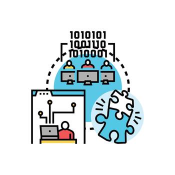 programadores creando código juntos software formas desarrollo vector