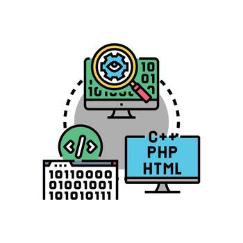 Open source coding library program development variants concept vector