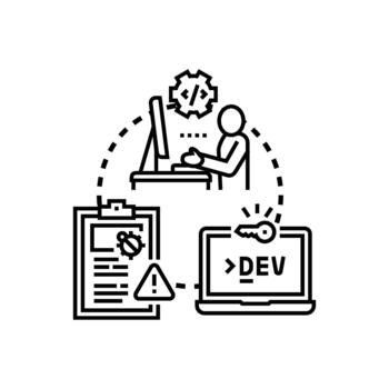 looks Programmer analyzing code on computer vector