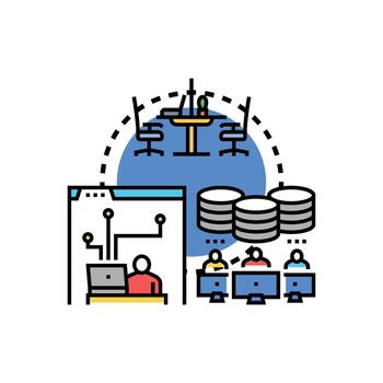 Developer workstation illustrating coding, programming, range data management vector