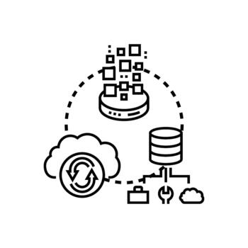 Data storage interface connecting cloud database modern systems vector